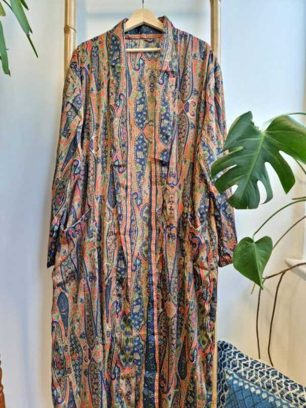 Men's Silk Boho Kimonos in Deep Navy, Olive Green, & Rust Paisley