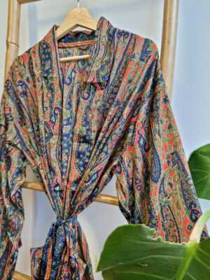 Men's Silk Boho Kimonos in Deep Navy, Olive Green, & Rust Paisley - Image 5