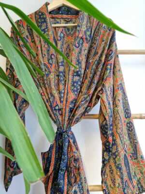Men's Silk Boho Kimonos in Deep Navy, Olive Green, & Rust Paisley - Image 6
