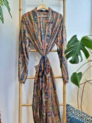 Men's Silk Boho Kimonos in Deep Navy, Olive Green, & Rust Paisley - Image 7