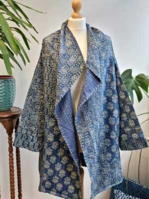 Indigo Reversible Kantha Mid Length in Blue Ajrakh - Image 2