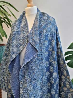 Indigo Reversible Kantha Mid Length in Blue Ajrakh - Image 3