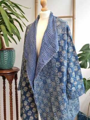 Indigo Reversible Kantha Mid Length in Blue Ajrakh - Image 4
