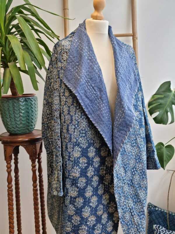 Indigo Reversible Kantha Mid Length in Blue Ajrakh