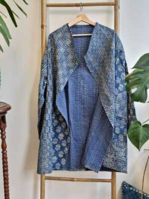 Indigo Reversible Kantha Mid Length in Blue Ajrakh - Image 5