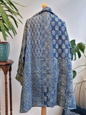 Indigo Reversible Kantha Mid Length in Blue Ajrakh - Image 6