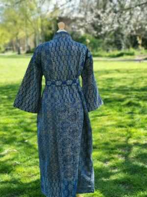 Kantha Cotton Long Ajrakh Reversible Kimono in Indigo Patch - Image 6