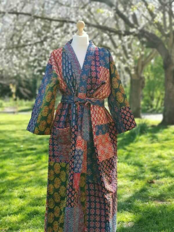 Kantha Ajrakh Cotton Long Reversible Kimono in Majestic Patchwork