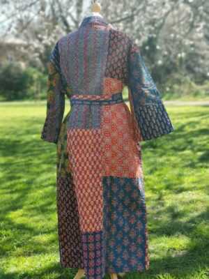 Kantha Ajrakh Cotton Long Reversible Kimono in Majestic Patchwork - Image 3