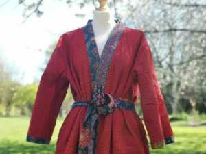 Kantha Ajrakh Cotton Long Reversible Kimono in Majestic Patchwork - Image 5