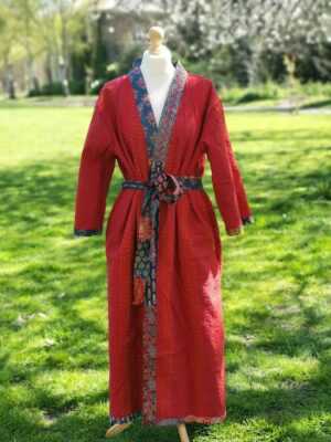Kantha Ajrakh Cotton Long Reversible Kimono in Majestic Patchwork - Image 6