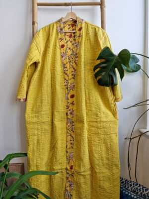 Kantha Cotton Long Reversible Kimono in Burst Botanical Gardenia - Image 10