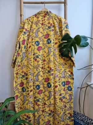 Kantha Cotton Long Reversible Kimono in Burst Botanical Gardenia - Image 6