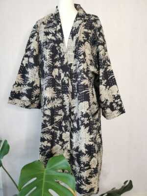 Kantha Cotton Reversible Kimono Jacket Unisex in Black Midnight - Image 2
