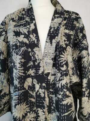 Kantha Cotton Reversible Kimono Jacket Unisex in Black Midnight - Image 3