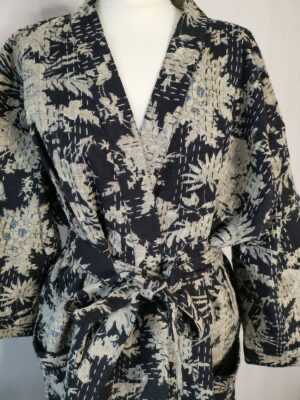 Kantha Cotton Reversible Kimono Jacket Unisex in Black Midnight - Image 4