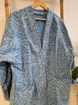 Applique Cotton Knee Length Reversible Kimono in Elegant Pastel Blue Sky - Image 6