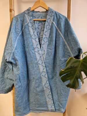Applique Cotton Knee Length Reversible Kimono in Elegant Pastel Blue Sky - Image 7