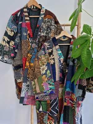 Silk Kantha Cotton Knee Length Patchwork in Regal Black - Image 3