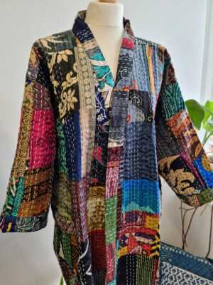 Silk Kantha Cotton Knee Length Patchwork in Regal Black - Image 5