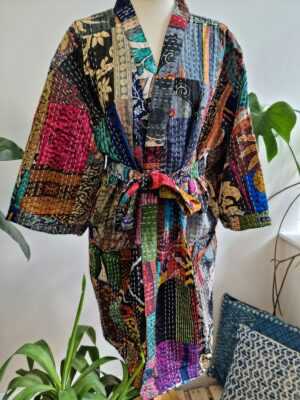 Silk Kantha Cotton Knee Length Patchwork in Regal Black - Image 6