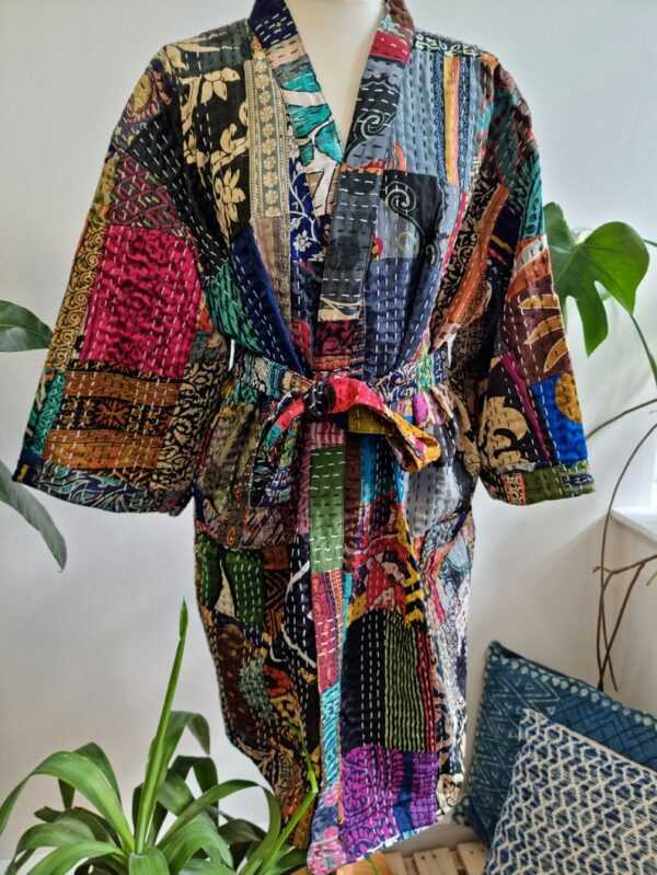 Silk Kantha Cotton Knee Length Patchwork in Regal Black