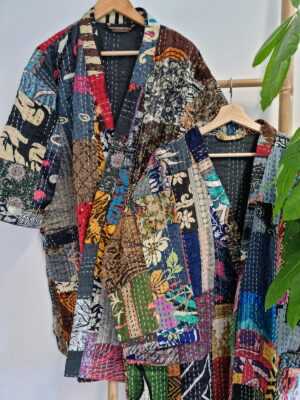 Silk Kantha Cotton Knee Length Patchwork in Regal Black - Image 7