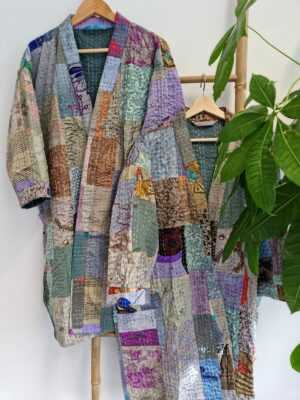 Silk Kantha Cotton Knee Length Patchwork in Regal Grey - Image 2