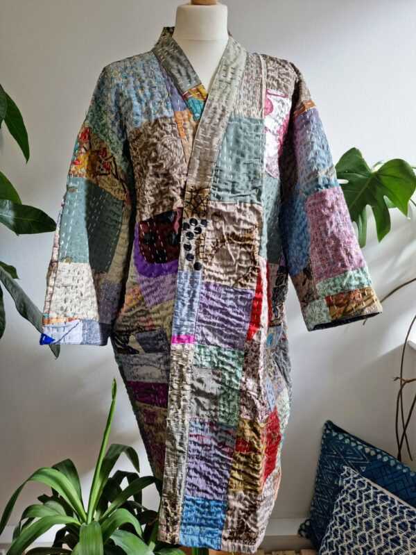 Silk Kantha Cotton Knee Length Patchwork in Regal Grey
