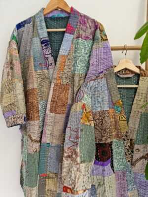 Silk Kantha Cotton Knee Length Patchwork in Regal Grey - Image 6