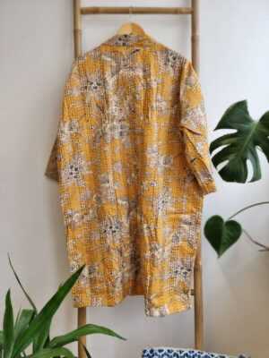 Kantha Cotton Reversible Kimono in Mustard Yellow Oriental - Image 5