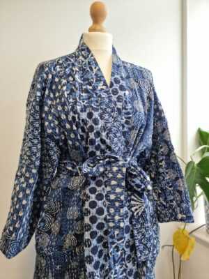 Indigo Reversible Kantha in Multi Patch Print - Image 10