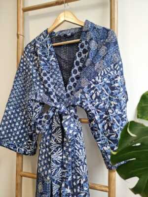 Indigo Reversible Kantha in Multi Patch Print - Image 4