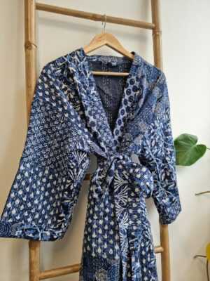 Indigo Reversible Kantha in Multi Patch Print - Image 5