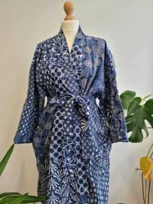 Indigo Reversible Kantha in Multi Patch Print - Image 7