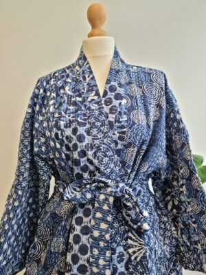 Indigo Reversible Kantha in Multi Patch Print - Image 8