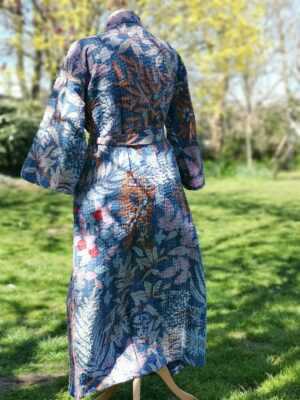 Kantha Cotton Long Reversible Kimono in Tropical Blue - Image 6