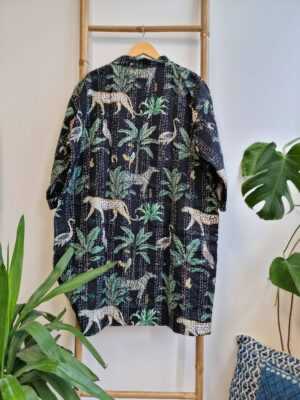 Kantha Cotton Reversible Kimono in Black Cheetah design - Image 4