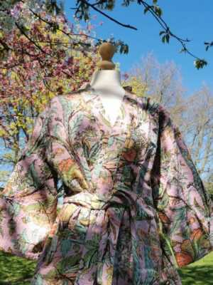 Kantha Cotton Long Reversible Kimono in Pastel Pink Lavender - Image 3