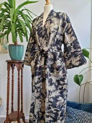 Kantha Cotton Reversible Kimono in Regal Black Oriental - Image 3