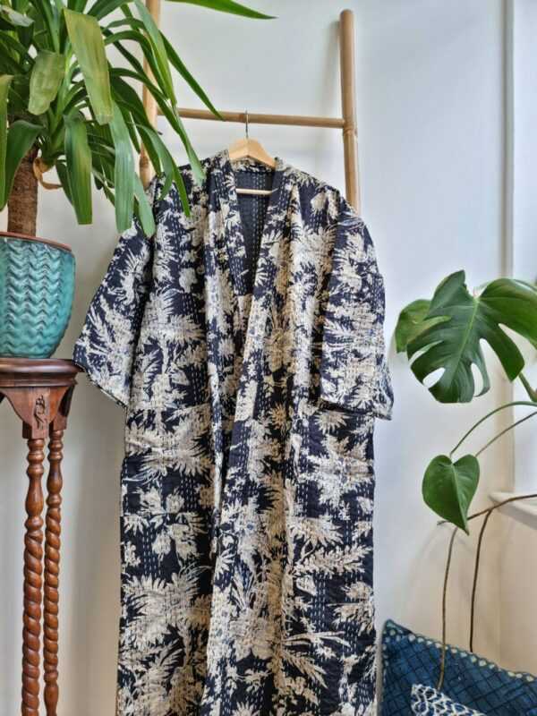 Kantha Cotton Reversible Kimono in Regal Black Oriental