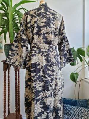 Kantha Cotton Reversible Kimono in Regal Black Oriental - Image 4
