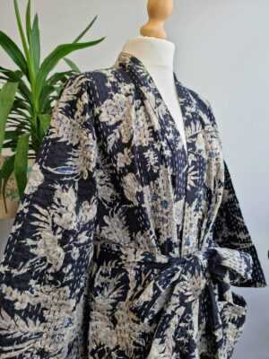 Kantha Cotton Reversible Kimono in Regal Black Oriental - Image 5