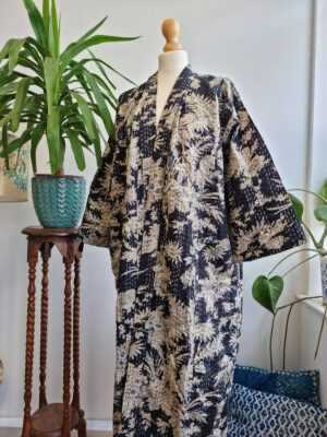Kantha Cotton Reversible Kimono in Regal Black Oriental - Image 6