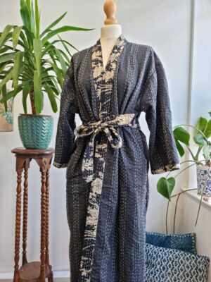 Kantha Cotton Reversible Kimono in Regal Black Oriental - Image 7