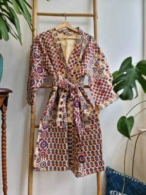 Kantha Patchwork Cotton Reversible Kimono in Elegant Ajrakh multicolor shade - Image 2