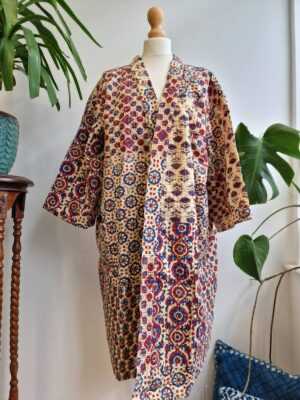 Kantha Patchwork Cotton Reversible Kimono in Elegant Ajrakh multicolor shade - Image 4