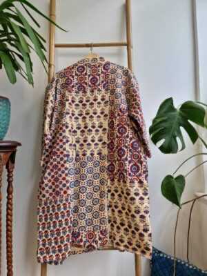 Kantha Patchwork Cotton Reversible Kimono in Elegant Ajrakh multicolor shade - Image 5