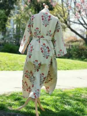 Kantha Cotton Long Reversible Kimono in Regal Cream shade - Image 4