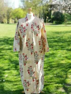 Kantha Cotton Long Reversible Kimono in Regal Cream shade - Image 5